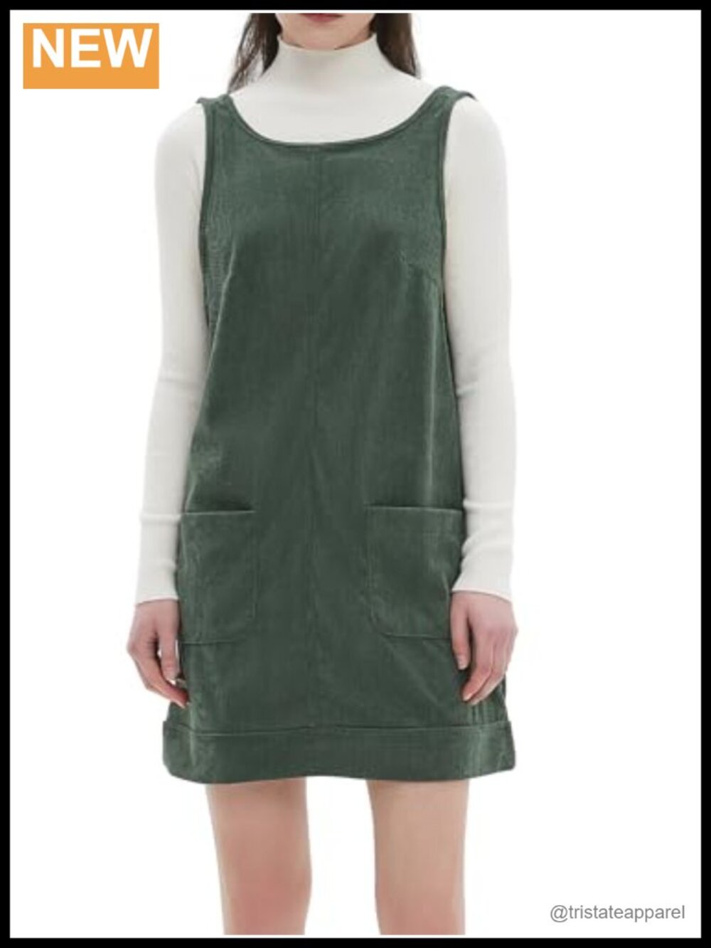 Corduroy Overall Dress Round Neck Pinafore Mini with Pockets